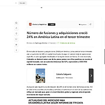 N�mero de fusiones y adquisiciones creci� 24% en Am�rica Latina en el tercer trimestre